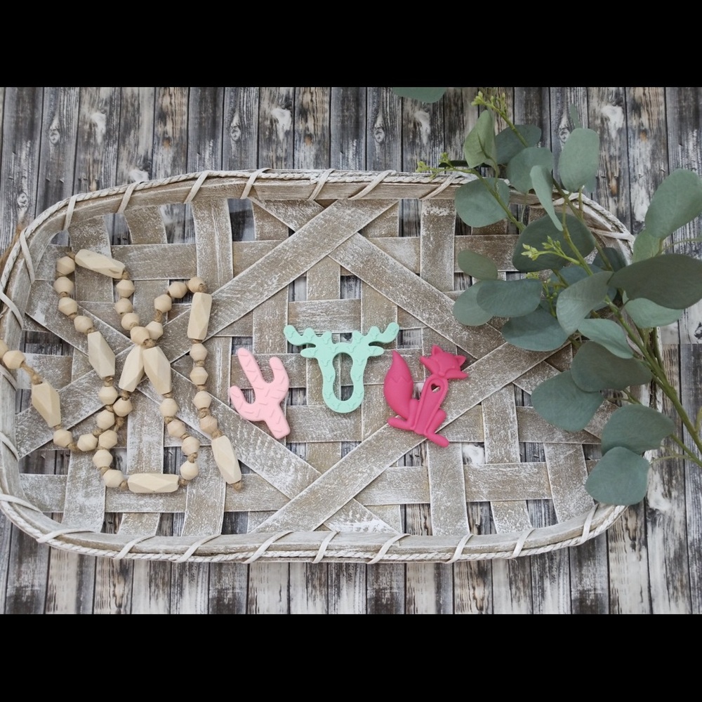 New 3 pk silicone baby teethers- cactus,moose,fox
